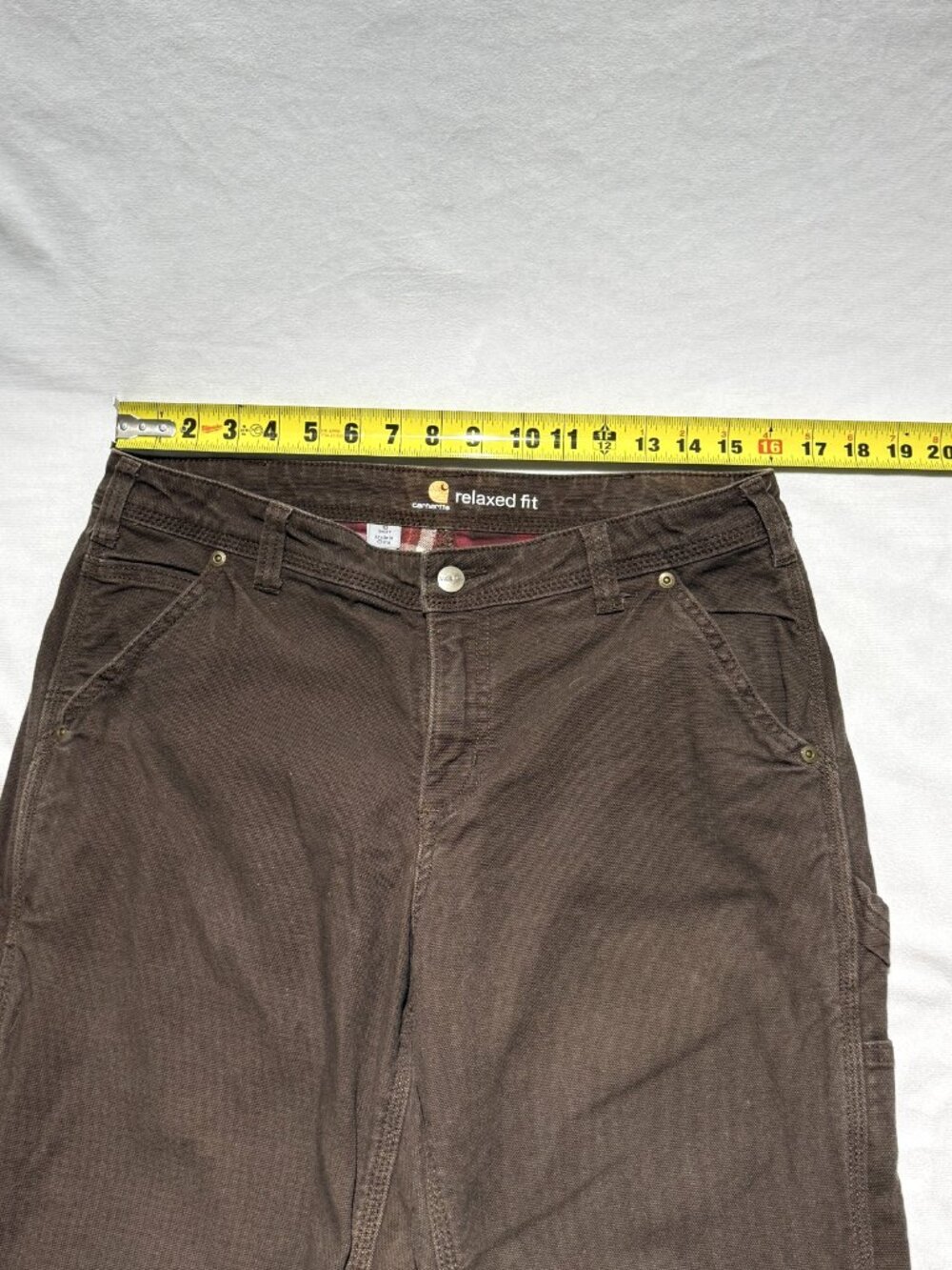 Carhartt Womens Flannel Lined Heavy Work Pants 10 Short Brown Stretch Workwear - Picture 5 of 8